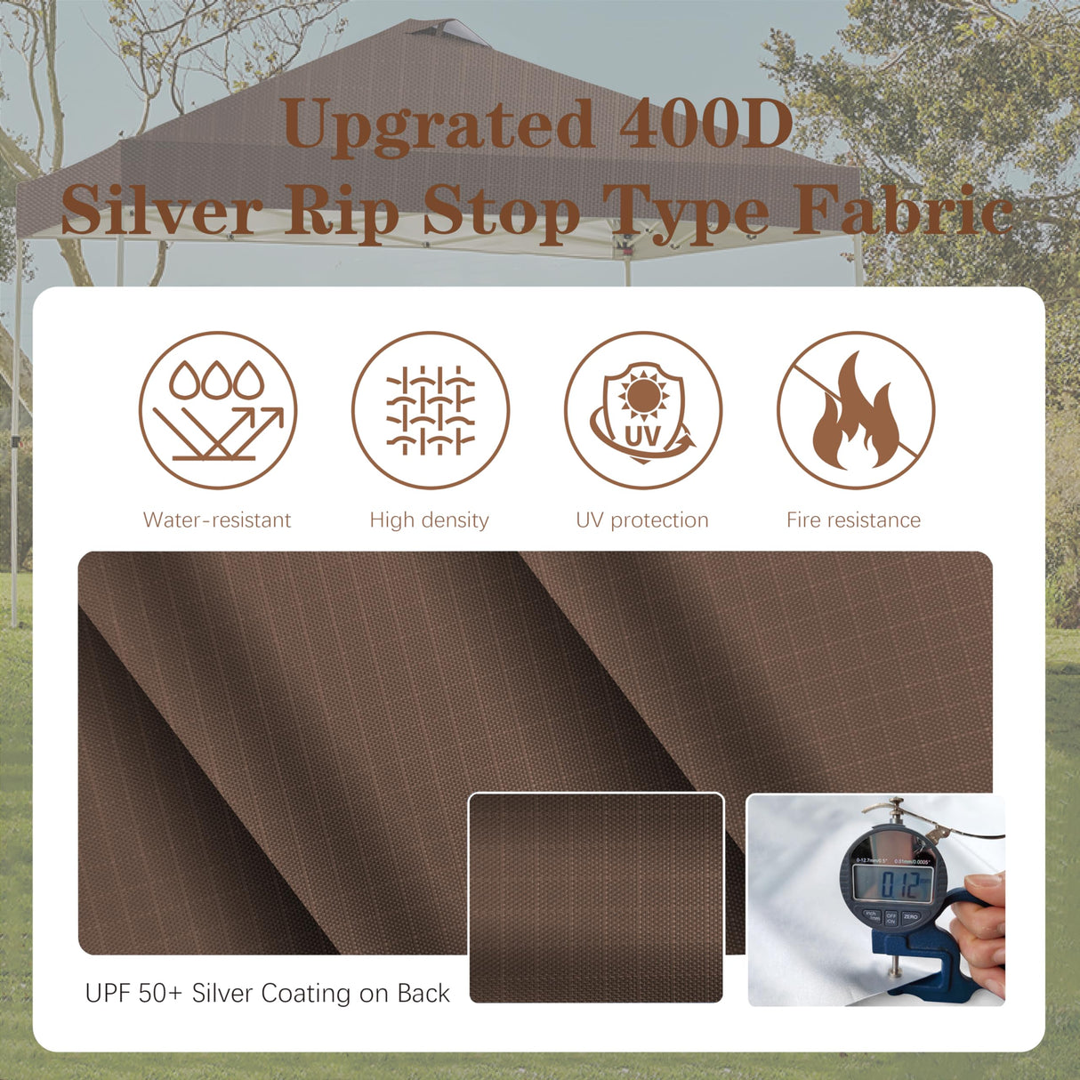 SCOCANOPY Replacement Top with Air Vent for 10x10 Canopy Frame, Canopy Cover ONLY, (Brown Ripstop) SCOCANOPY