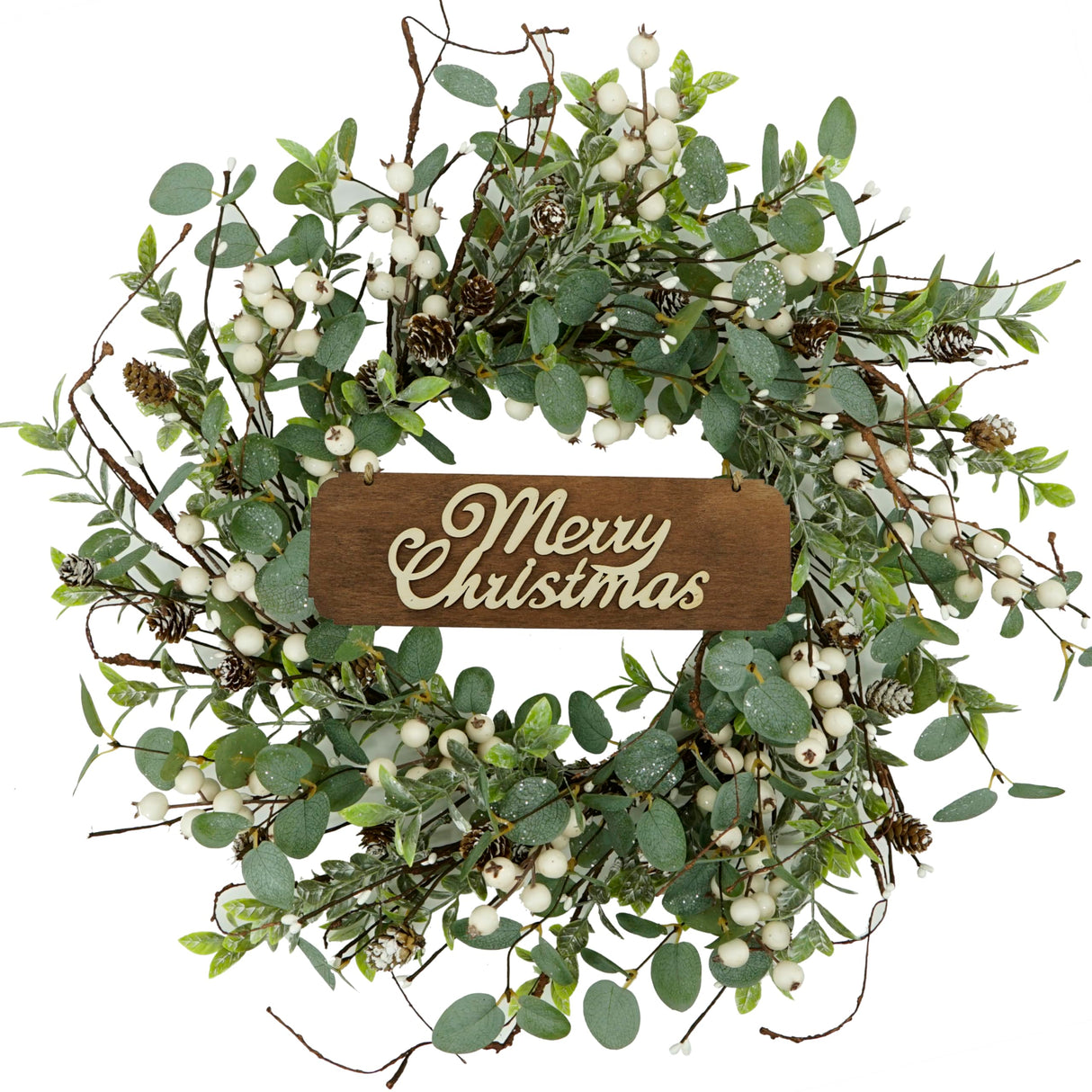 Christmas Wreath, Christmas Wreaths for Front Door, Winter Eucalyptus Wreath with Pine Cone and White Berry Wreath for Indoor Outdoor Farmhouse Wall Window Home Decoration. Furisin