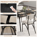 GarveeHome 5-Piece Dining Table Set for 4, Modern Kitchen Table with 4 Boucle Chairs, Rectangular Dining Table with Storage Shelf & Marble Tabletop, Beige Home Dining Furniture for Small Space GarveeHome
