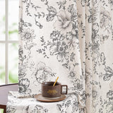 jinchan Linen Blend Curtain Floral Curtains for Living Room 84 Inch Length Black Printed Curtain Rod Pocket Back Tab Farmhouse Peony Flower Patterned Drapes Bedroom Window Curtains Set 2 Panels jinchan