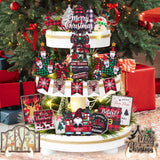 TAKEALOOKO Christmas Tiered Tray Decor Set - 24Pcs Wooden Signs Snowman Gnome Truck Ornaments, Family Party Rustic Farmhouse Holiday Decorations for Table Shelf Centerpiece Xmas Home TAKEALOOKO