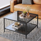 SAYGOER Modern Coffee Table Small Glass Coffee Table with Storage 2-Tier Simple Square Center Table for Living Room Home Office Sofa Table with Metal Frame 26.7 x 26.7 x 17.7 Inches, Gray Black SAYGOER
