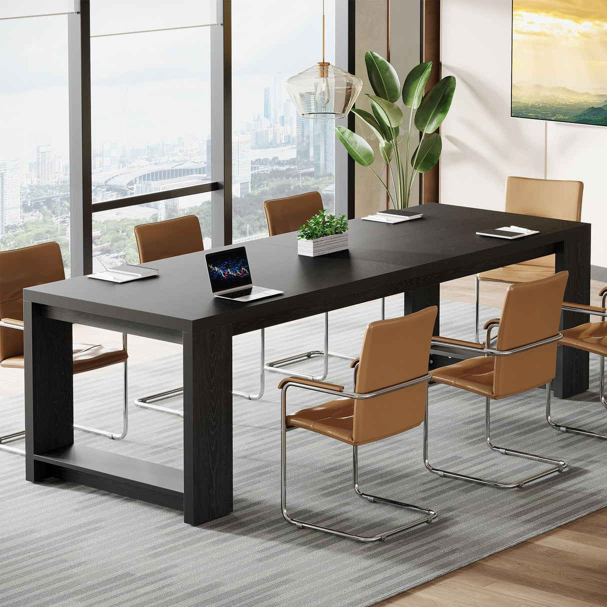 Tribesigns 7 ft Conference Table for 6 to 8 People, Modern Rectangle Meeting Room Desk for Boardroom, Home Office (Black) Tribesigns