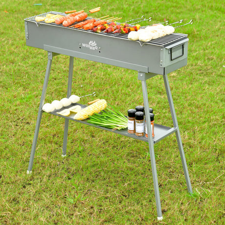 WILLBBQ Commercial Quality Portable Charcoal Grills Multiple Size Hibachi BBQ Lamb Skewer Folded Camping Barbecue Grill for Garden Backyard Party Picnic Travel Outdoor Cooking Use(31.6x7.1x5.1 inch) WILLBBQ