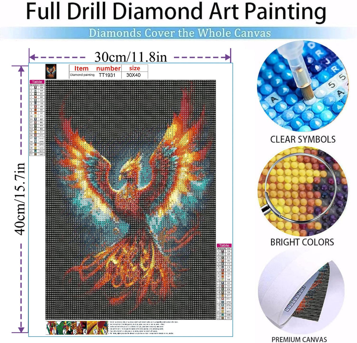 MOMDEDP Phoenix Diamond Art Kits for Adults,DIY 5D Fire Phoenix Diamond Painting Kits for Beginners, Round Full Drill Diamond Dots Paintings,Diamonds Pictures Gem Art Crafts Home Decor 16x12IN MOMDEDP