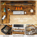 Homall L Shaped Gaming Desk with LED Lights&Power Outlets, 47'' Reversible Computer Corner Table with Shelves&Monitor Stand, Home Office(Rustic Brown) Homall