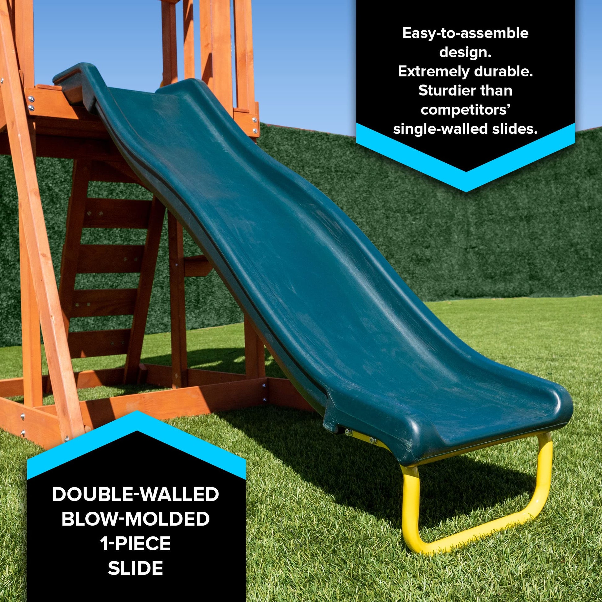 Sportspower Scottsdale Wood Swing Set: 2 Adjustable Swings, Sandbox, Rock Climber, Covered Deck, 1 Slide - Exceeds ASTM Safety Standards - WoodArtSupply