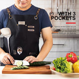 Heavy Duty Work Aprons for Men & Women with Pockets, Premium Cotton Canvas Cross Back Adjustable Tool Apron, for Cooking, Housekeeping, Serving, Woodworking, Gardening, Welding, Pottery, Black PSBP BEAUTY
