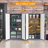 STANI Metal Garage Storage Cabinet with Lock, 71" Steel Lockable File Cabinet, Locking Steel Storage Cabinet with 4 Adjustable Shelves for Home, Office, Warehouse, Garage, School (White+Grey) STANI