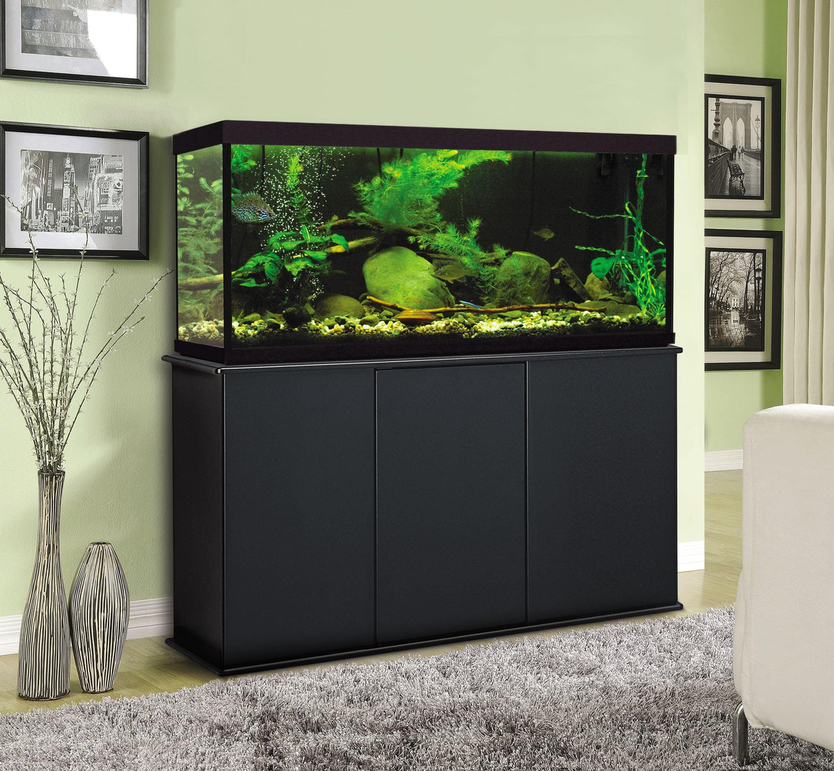 Aquatic Fundamentals, 55/65 Gallon Particle Board Aquarium Stand, 49.38" L x 13.25" W, Black Aquatic Fundamentals