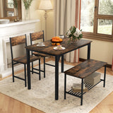 Tangkula Dining Table Set for 4, Kitchen Table and 2 Chairs for 4 with Bench, 4 Piece Dining Table Set for Small Space, Apartment Tangkula