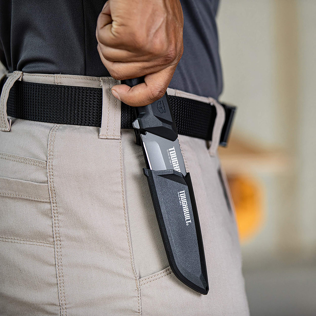 ToughBuilt Tradesman Knife with Sheath, 4” Titanium Drop Point Blade | TB-H4S-40-TMK-2 ToughBuilt