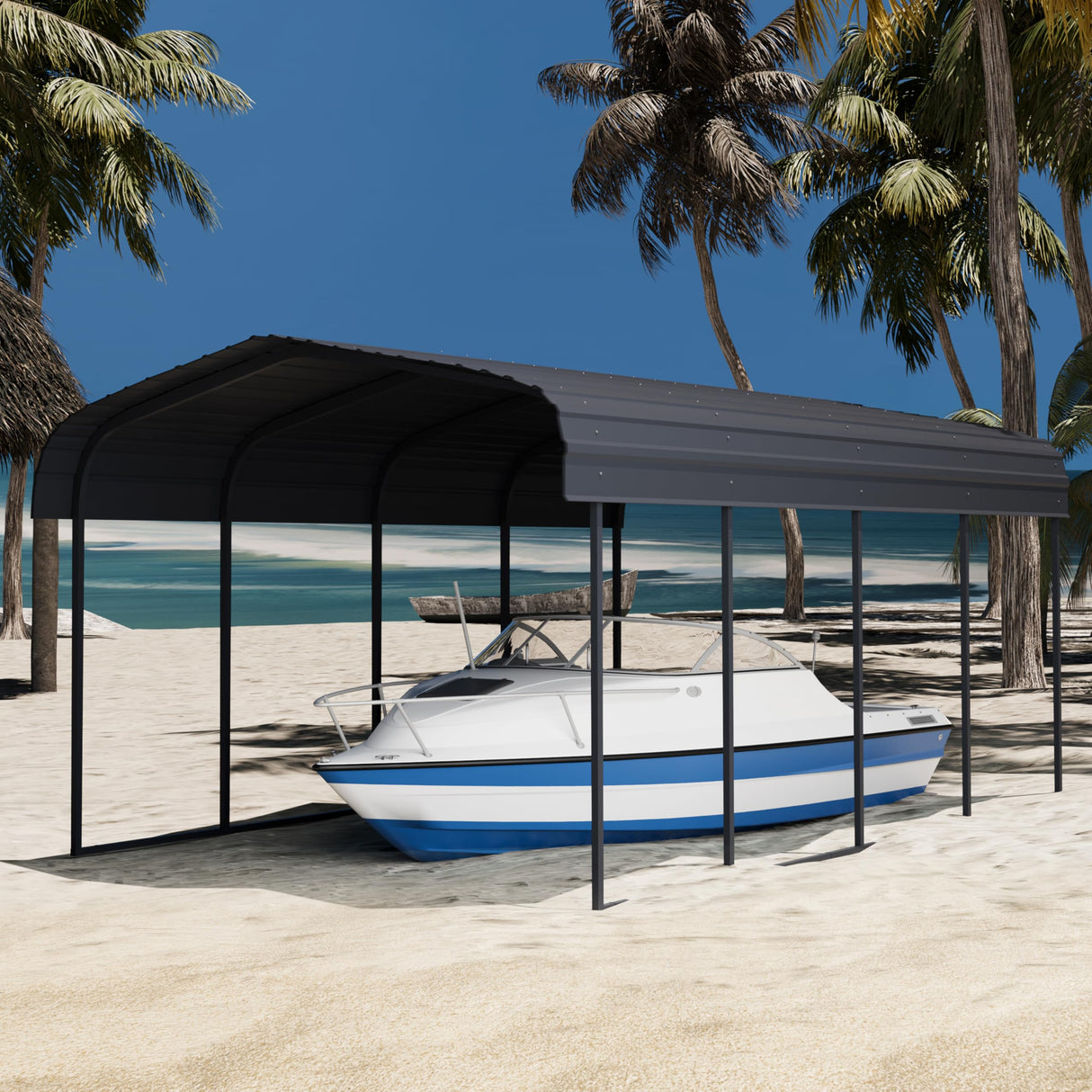 Chilihom Car Port Metal Carport 12 ×20 FT Heavy Duty Carport Kit, Metal Garage Carport Canopy with Galvanized Steel Roof & Frame，Car Tent Outdoor Storage Shed for Car, Boats and Truck, Charcoal Chilihom