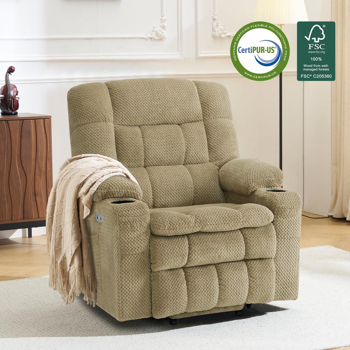 MCombo Dual Motor Power Lift Recliner Chair for Elderly, Lay Flat Lift Chair with Heat and Massage, Petite Lift Chair, Cup Holders, USB A&C Ports, Fabric 7893 (Small, Beige) MCombo