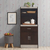 Hodedah 54"" Tall Open Shelves, 1-Drawer and Bottom Enclosed Storage, Chocolate-Grey Kitchen Cabinet Hodedah