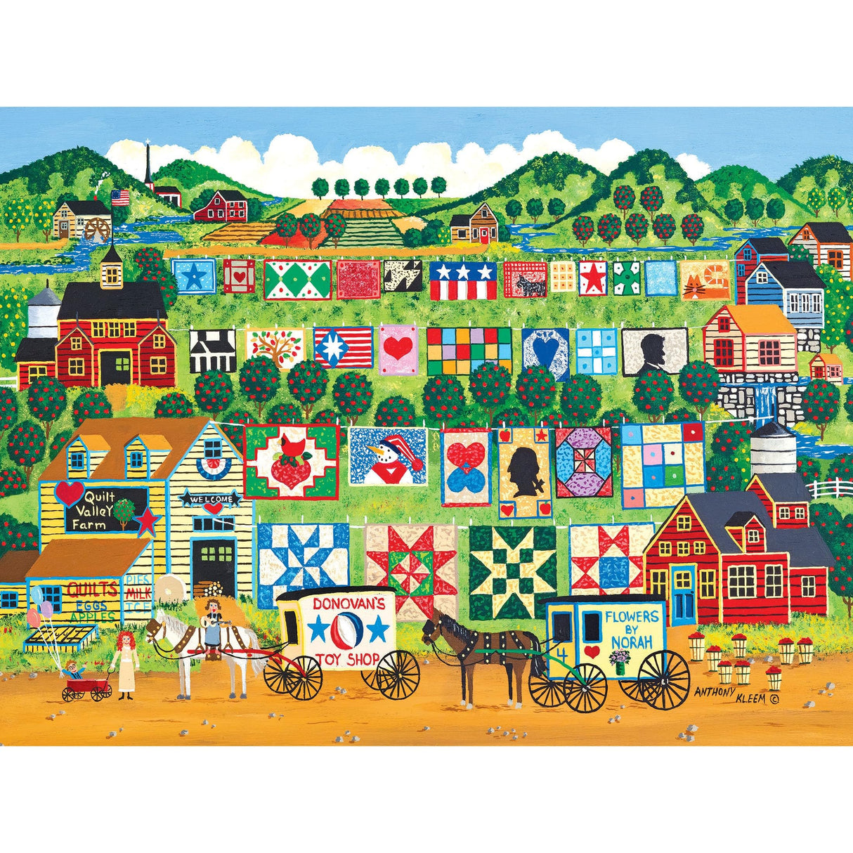 RoseArt - Home Country- Quilt Valley Farm - 1000 Piece Jigsaw Puzzle for Adults RoseArt