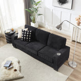 83.86" Couch Sofa with Extra Deep Seat, Modern Corduroy Fabric Sofa Cloud Couch with 2 Cup Holders, Comfy Upholstered 3 Seater Sofa Bed Couches for Living Room, Apartment, Office, Black SLEERWAY