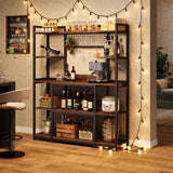 Tribesigns Kitchen Bakers Rack, 5-Tier Microwave Stand with Metal Frame, 55" Wide Kitchen Storage Shelf, Large Coffee Bar Station Baker's Rack with 11 Hooks, Rustic Brown Tribesigns