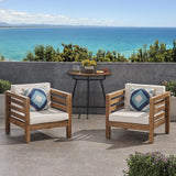 GDFStudio Louise Outdoor Acacia Wood Club Chairs with Cushions (Set of 2), Teak Finish and Beige GDFStudio