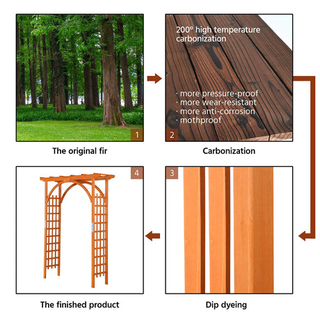 Topeakmart Wood Arbor Arch Trellis Climbing Plant Wedding Garden Patio Bridal Party Decoration Arbor Wood & Iron Outdoor Square Top 63 x 24 x 85in Natural Wood Topeakmart