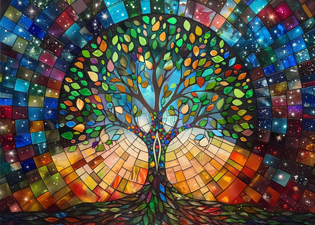 Stained Glass Tree of Life Puzzle 1000 Piece for Adults, Fantasy Galaxy Jigsaw Puzzles Art, Colorful Nature Leaf Puzzle BBOLDIN