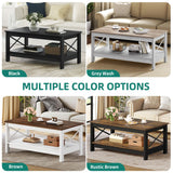 YITAHOME Coffee Table for Living Room,Modern Farmhouse Coffee Table with Storage,2-Tier Center Table for Living Room Wood Living Room Table Accent Cocktail with Sturdy Frame,Rustic Brown YITAHOME
