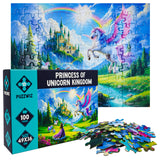 Princess of Unicorn Kingdom 100 Piece Puzzle + Bonus 16 Stickers for Kids 4-8 8-10 - Puzzles for Children and Adults - Learning Educational Toys Birthday Gifts for Girls Jigsaw Puzzles PuzzWiz