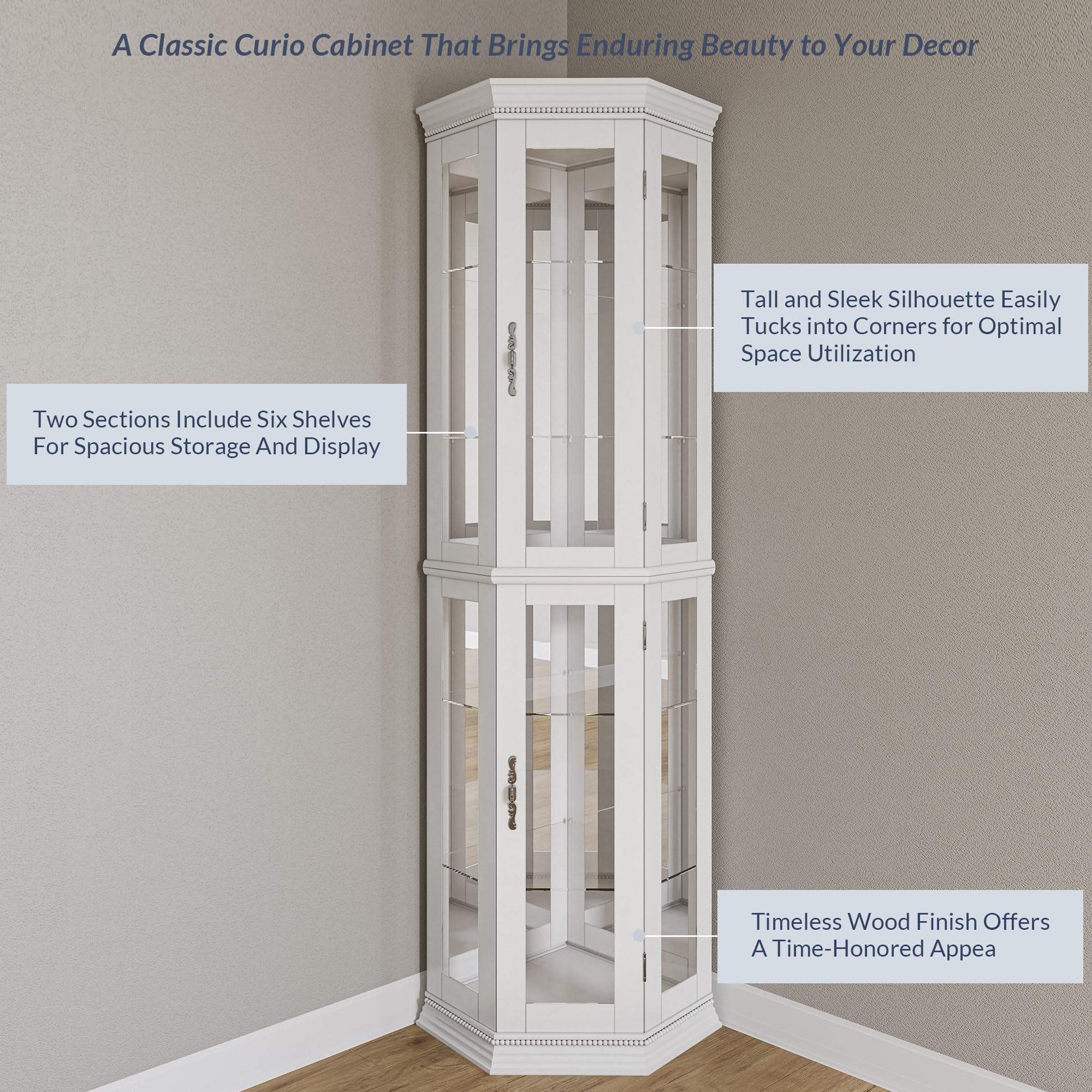 BELLEZE Lighted 3-Side Glass Display Curio Cabinet - Thumbnail 5