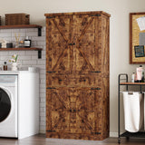 BORNOON Pantry Organizers and Storage Cabinet, 70” Barn Door White Kitchen Cabinet with Drawers and Adjustable Shelf, Tall Pantry for Kitchen, Dining Room, Living Room BORNOON