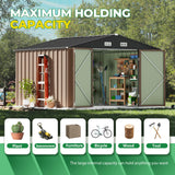 Devoko 8 x 10 FT Outdoor Storage Shed, Metal Garden Sheds & Outdoor Storage Clearance, Large Tool Shed Outdoor with Single Lockable Door for Patio Lawn Backyard (Brown) Devoko
