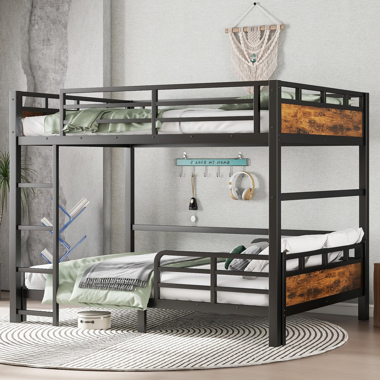 Full XL Over Full XL Bunk Bed with Headboard and Full Length Guardrail, Separable Bunk Bed, Heavy Duty Bunk Beds Can Turns Into Loft Bed and Platform Bed, Black Bellemave