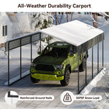 12x20 FT Heavy Duty Metal Carport Canopy with Galvanized Steel Roof, Multi-Use Shelter Outdoor Garage for Car, Boat, Party,Gray PURARELAX