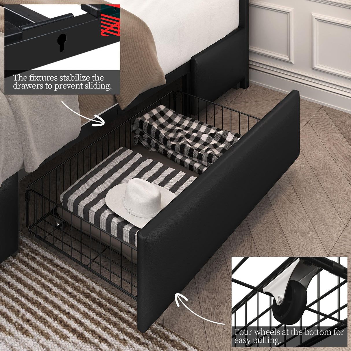 Yaheetech Full Bed Frame Upholstered Bed Frame with Adjustable Diamond Button-Tufted Headboard/3 Drawers Storage, Queen Platform Bed/Strong Wooden Slats, Black Full Bed Yaheetech