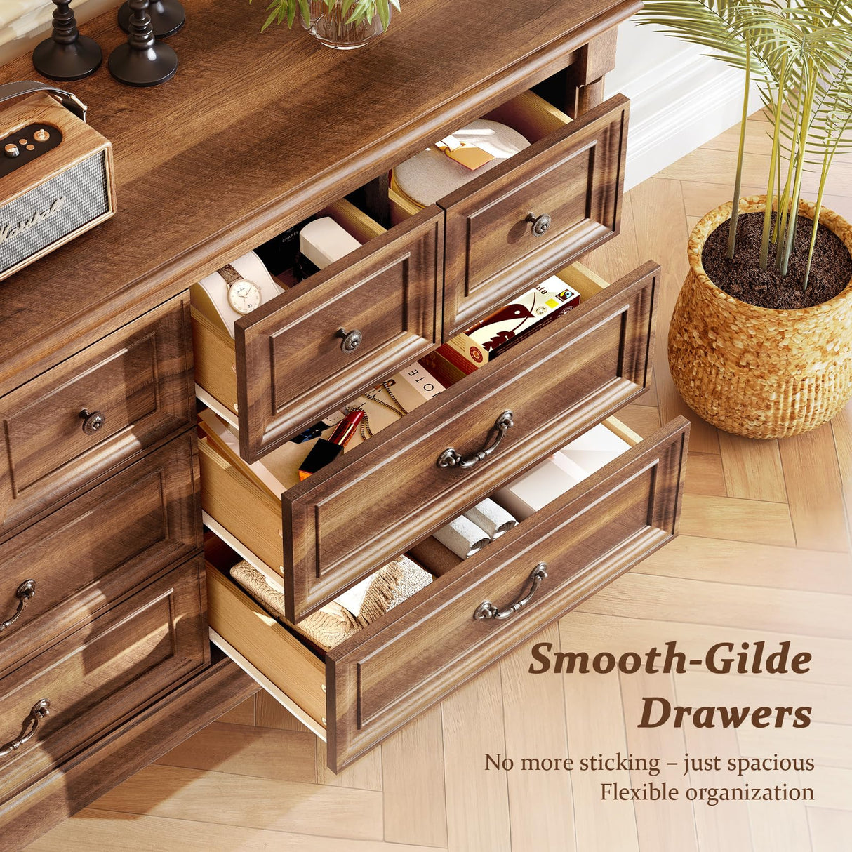 Concho Farmhouse 8 Drawers Dresser for Bedroom, 53'' Wide Wood Chest of Drawers with Spacious Deep Storage Space, Rustic Storage Dressers Organizer, TV Stand for Living Room, Bedroom, Rustic Brown Concho
