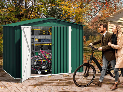 DWVO 8x6 FT Outdoor Storage Shed, Large Metal Tool Sheds, Heavy Duty Storage House with Lockable Doors & Air Vent for Backyard Patio Lawn to Store Bikes, Tools, Lawnmowers, Green