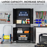 Metal Garage Storage Cabinet with Wheels and Drawer,73" Tall Black Rolling Garage Cabinet with Locking Doors and Adjustable Shelves,Mobile Metal Storage Cabinets on Wheels for Home,Office,Garages,Tool SISESOL