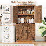 Jocoevol Pantry Cabinet, 68'' Kitchen Pantry Storage Cabinet with 4 Doors and Adjustable Shelves, Farmhouse Tall Food Large Wood Pantry Storage Furniture for Kitchen Dining Room, Brown Jocoevol