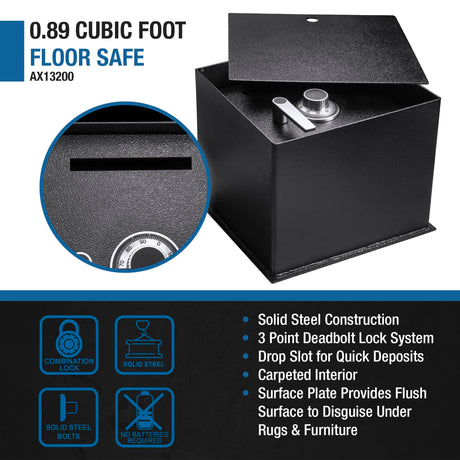 Barska Underground Floor Safe – 0.89 Cu. Ft., Solid Steel, 3 Locking Deadbolts, Anti-Pry Hinges, Easy to Conceal, Protective Mat Included Barska