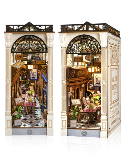 Rolife DIY Book Nook Kit for Adults European Arcade Street Scene, Miniature House Kits 3D Wooden Puzzle Booknook with LED Lighting, Home Decor Craft Creative Gift for Mom Dad Teens