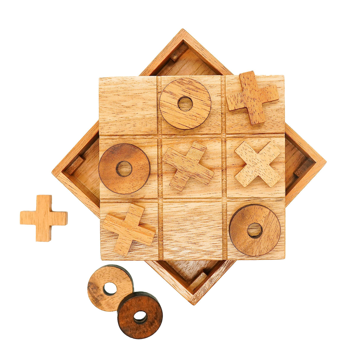 BSIRI Wooden Tic Tac Toe Game - Brain Teaser Puzzles for Adults Kids Games and Unique Gifts for Kids, Coffee Table Decor Living Room Decor Modern Wood Decor (5.5 Inch) BSIRI