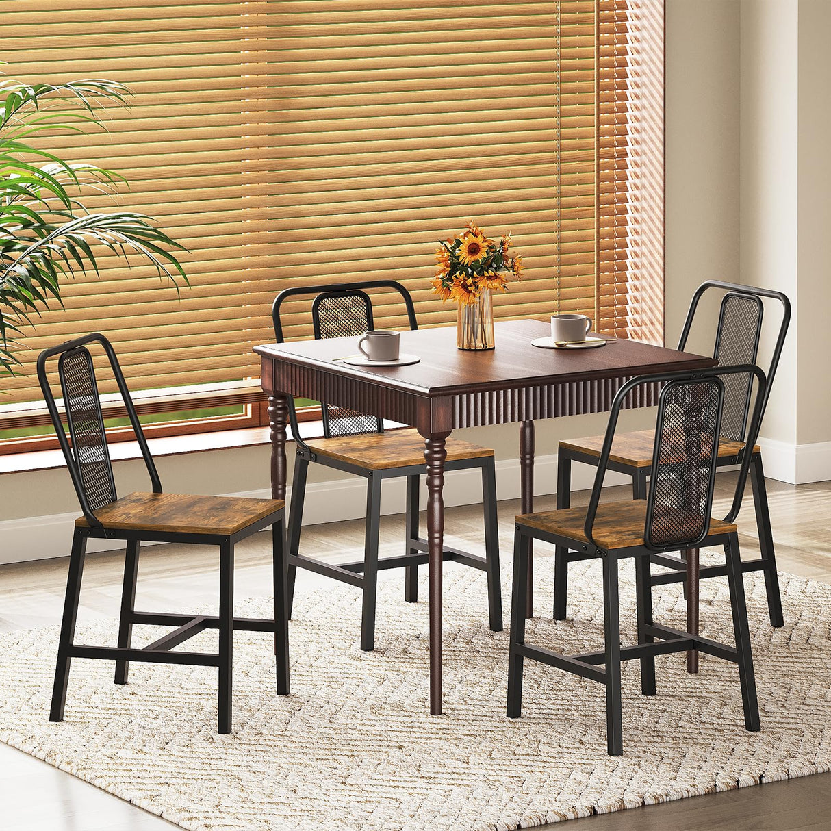 YATINEY Dining Chairs Set of 4, Wooden Kitchen Chairs, Farmhouse Dining Chairs with Back Support, for Living Room, Kitchen, Rustic Brown and Black CY01L4BRN1 YATINEY