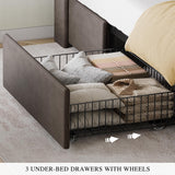 YITAHOME Queen Size Bed Frame with 3 Storage Drawers and RGB LED Lights, Velvet Upholstered Bed with Charging Station and Storage Headboard, No Box Spring Needed, Easy Assembly, Noise-Free, Grey YITAHOME