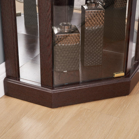 Makaseiya 70" Lighted Corner Curio Cabinet,Inside Mirror Corner Glass Display Case with Tempered Glass Door for Living Room, Antique Collectibles, Wine & Bar Glass Storage, Lights Included Makaseiya