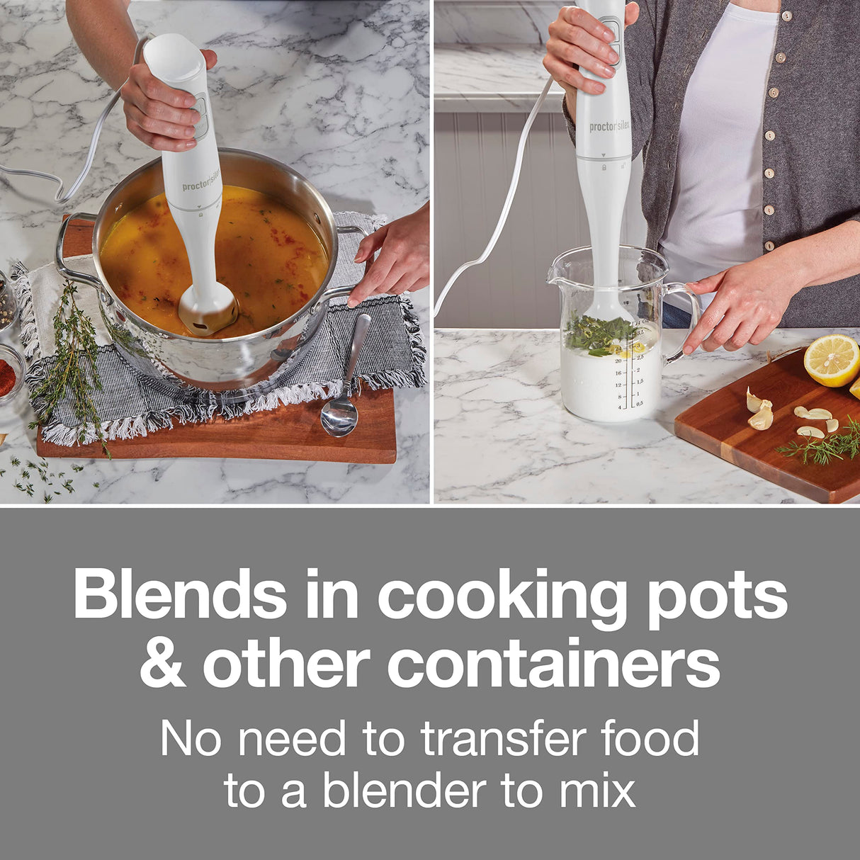 Proctor Silex Electric Immersion Hand Blender with Detachable Dishwasher Safe Handheld Blending Stick, 2-Speeds, 150 Watts, White (59739) Proctor Silex