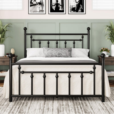 Allewie 14 Inch Full Size Metal Platform Bed Frame with Victorian Vintage Headboard and Footboard/Mattress Foundation/Under Bed Storage/No Box Spring Needed/Easy Assembly/Noise Free/Black