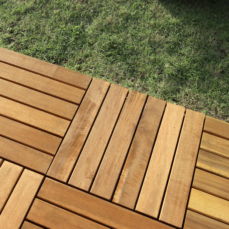 9 PCS Interlocking Deck Tiles 12" x 12" - Premium Acacia Wood Patio Tiles Waterproof - Deck Tiles Interlocking All Weather Waterproof Flooring - Easy Installation for Indoor & Outdoor (Golden Steak) J CLOVER