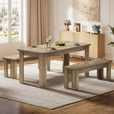 Tribesigns Dining Table Set for 6, 55.1-Inch Rectangle Kitchen Table with 2 Benches, 3-Piece Wooden Dining Room Table Set for Kitchen Tribesigns
