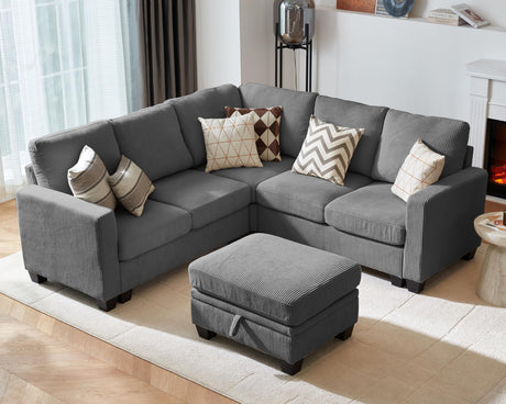 CHIC HOUSE Modular Sectional Couch| Corduroy L Shaped Sleeper Sofa, U-Shape Sofa Bed Convertible Chaise with Storage Ottoman for Living Room Modern Furniture (Dark Grey, 6 Seater L-Shaped) CHIC HOUSE