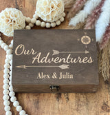 Our Adventures Box, 8.5 in x 8 in x 2.5 in, Wooden Box, Keepsake Box, Memory Box, Gift box, 5th Anniversary Gift, Unique Gift Ideas, Travel, Wooden MadeInSunState