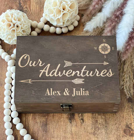 Our Adventures Box, 8.5 in x 8 in x 2.5 in, Wooden Box, Keepsake Box, Memory Box, Gift box, 5th Anniversary Gift, Unique Gift Ideas, Travel, Wooden MadeInSunState